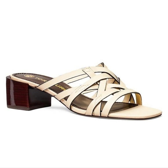 Tory Burch Basketweave Block Heel Sandals size 8 NEW - Picture 1 of 8